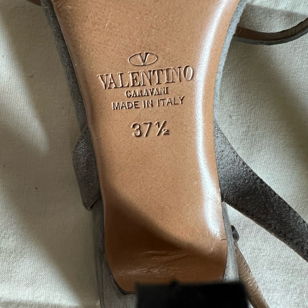 AUTHENTIC Valentino Gray Leather & Suede ‘Bird’ Heels size 37.5 or 7/7.5 US - Picture 5 of 8